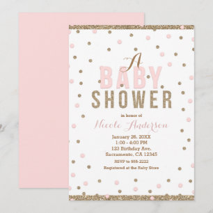 Invitación Dots de Confeti Rosa y Dorado para Baby Shower de 