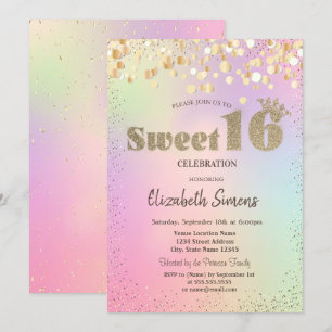 Invitación Dots de oro Confetti Princesa Holografía dulce 16
