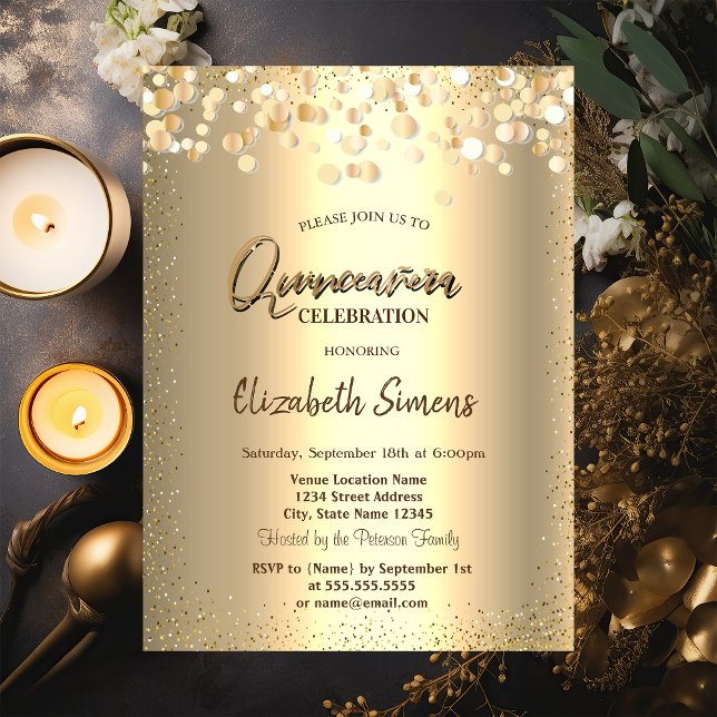 Invitación Dots de oro Princess Gold Quinceañera (Subido por el creador)