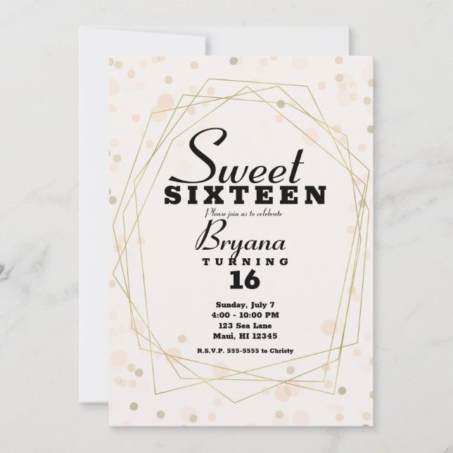 Invitación Dots de Taupe Rosa y Dulce Geométrico Moderno Oro  (Anverso)