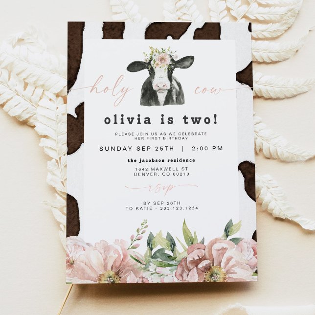 Invitación DOTTIE Holy Cow Cute Floral Farm 2º cumpleaños (Subido por el creador)