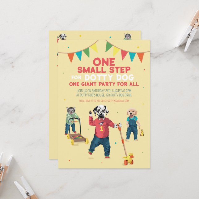 Invitación Dotty Dog One Small Step Birday (Anverso/Reverso In Situ)