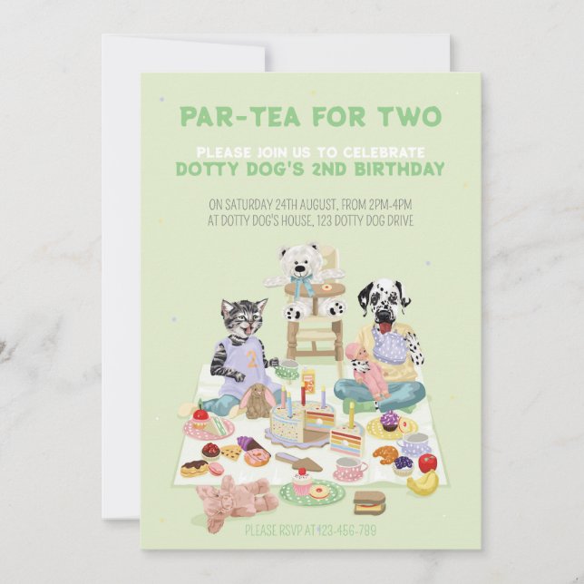 Invitación Dotty Dog Part-tea para dos cumpleaños (Anverso)