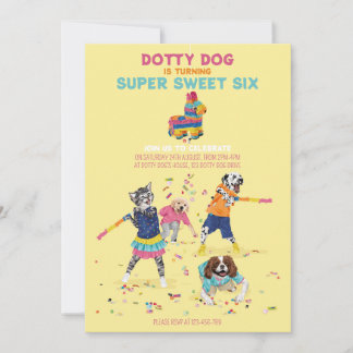 Invitación Dotty Dog Piñata Super Sweet Six Birday Party