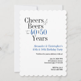 Invitación Double Celebration Cheers Beer Birthday Party Blue