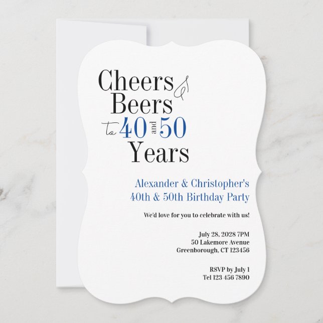 Invitación Double Celebration Cheers Beer Birthday Party Blue (Anverso)
