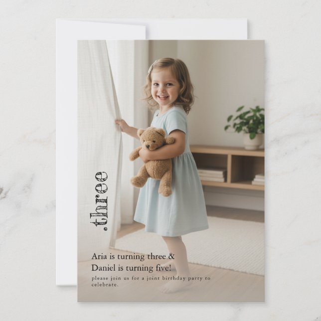 Invitación Double Child Kid Sibling Cute Photo Joint Party (Anverso)