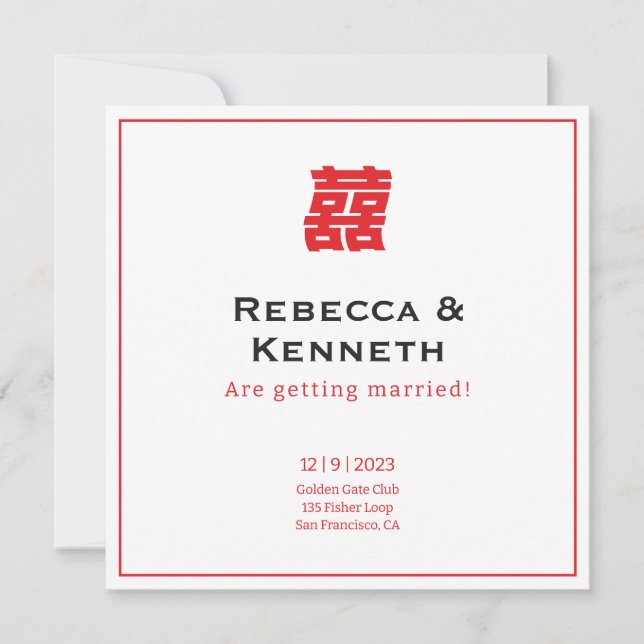 Invitación Double happiness Chinese American save the date (Anverso)