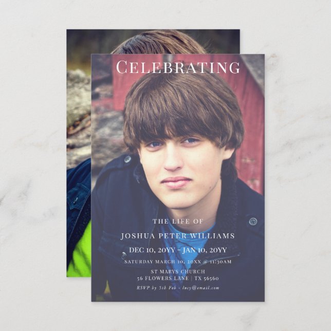 Invitación Double Photo Masculine Funeral Service (Anverso / Reverso)