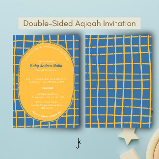 Invitación Double-Sided Blue Yellow Bright Plaid Hand-Drawn