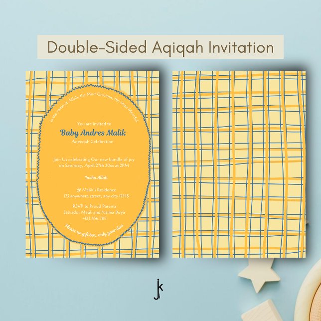 Invitación Double-Sided Light Yellow Bright Plaid Hand-Drawn (Subido por el creador)