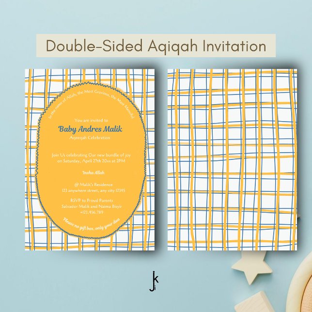 Invitación Double-Sided White Yellow Bright Plaid Hand-Drawn (Subido por el creador)