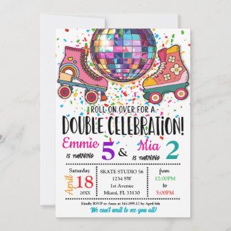 Invitación Double Sisters Bdays Celebration Roller Skating 