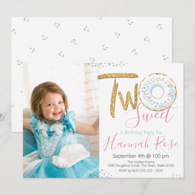 Invitación Doughnut Dos dulces Fiestas de cumpleaños (Anverso / Reverso)