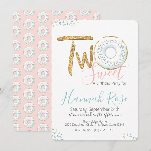 Invitación Doughnut Two Sweet 2º Fiesta de cumpleaños (Anverso / Reverso)