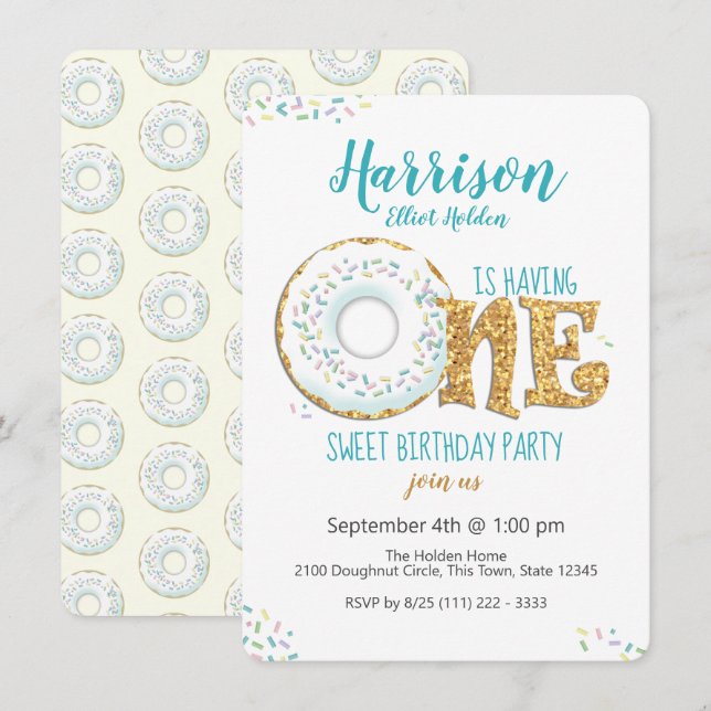 Invitación Doughnut Un dulce Fiesta de primer cumpleaños (Anverso / Reverso)