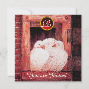 INVITACIÓN DOVAS BLANCAS EN LA VENTANA ROJA GEM BODA MONOGRAM