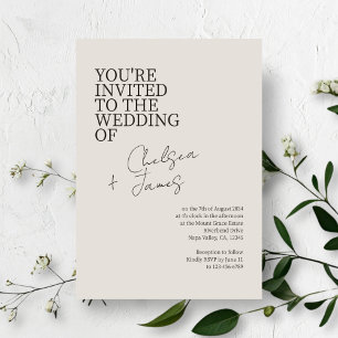 Invitación Dove Gray Boda Minimalista de script de moda