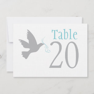 Invitación Dove gris con números de tabla de boda azul acuáti