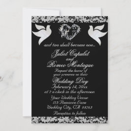 Invitación Dove, Silver Heart & Glitter, QR Code - Black