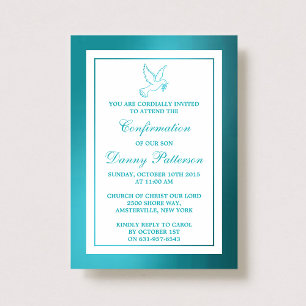 Invitación Dove Verde azulado metálico Sagrada Comunión O Con