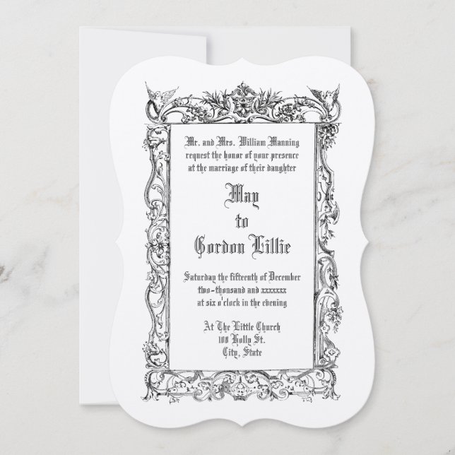 Invitación Doves de la era victoriana 1860 en Boda de fronter (Anverso)