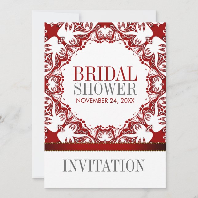 Invitación Doves rojas blancas batik Fiesta novia Invitati (Anverso)