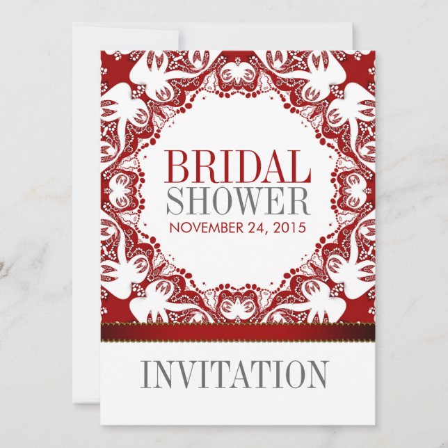 Invitación Doves rojas blancas batik Fiesta novia Invitati (Anverso)