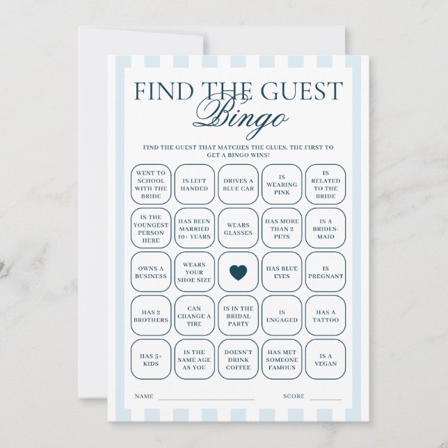 Invitación Downloadable Blue Striped Find The Guest Card (Anverso)