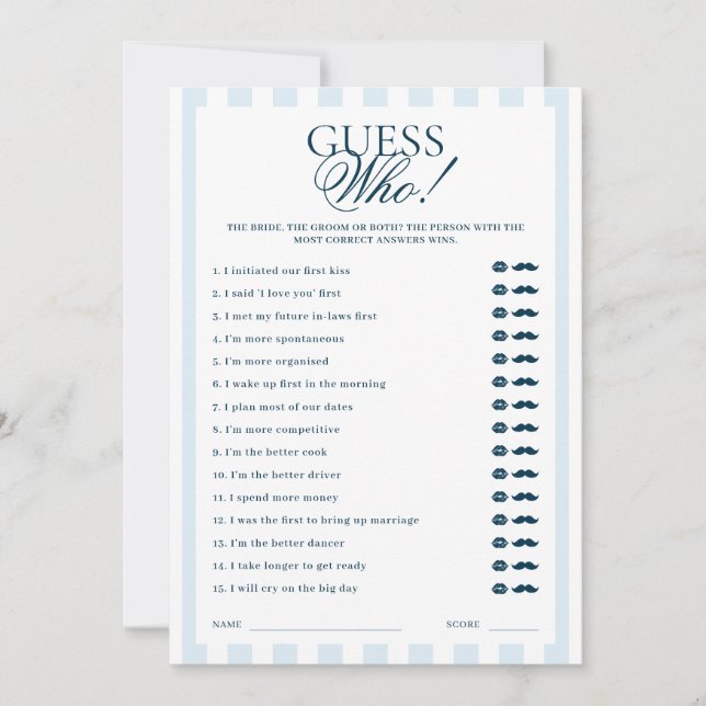 Invitación Downloadable Blue Striped Guess Who Card (Anverso)