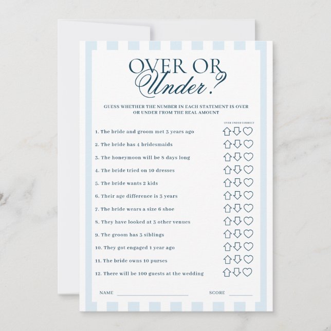 Invitación Downloadable Blue Striped Over or Under Card (Anverso)