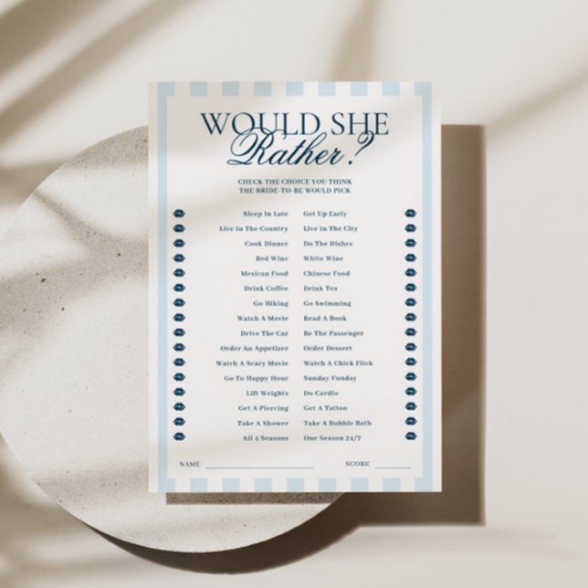 Invitación Downloadable Blue Striped Would She Rather Card (Subido por el creador)