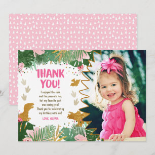 Invitación Doy las gracias al Chica de cumpleaños de Dinosaur