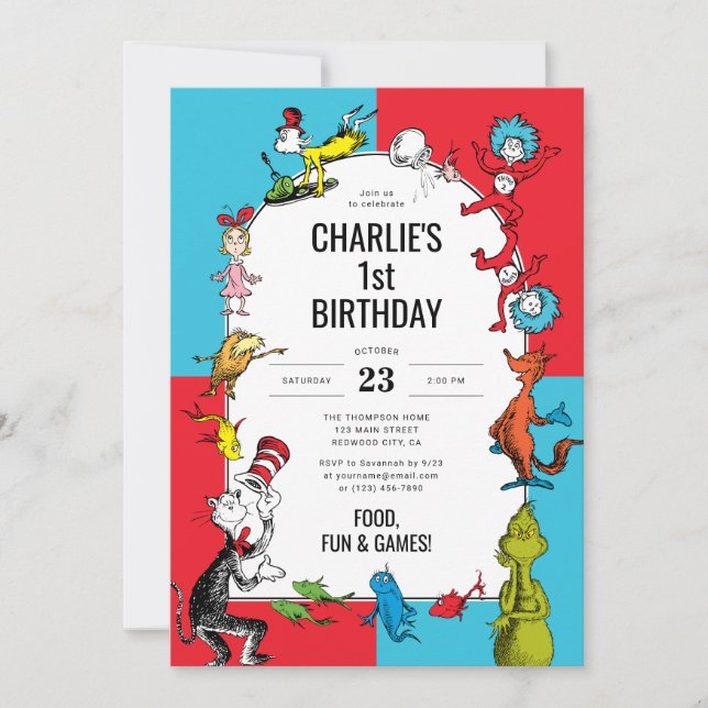 Invitación Dr. Seuss - Caracteres | Cumpleaños de los niños (Anverso)