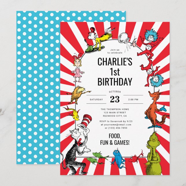 Invitación Dr. Seuss - Caracteres | Cumpleaños de los niños (Anverso / Reverso)
