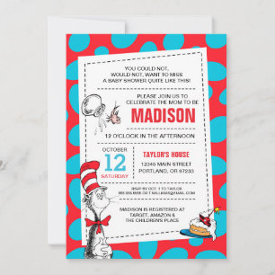 Invitación Dr. Seuss Fiesta de Bebé del Gato en el Sombrero