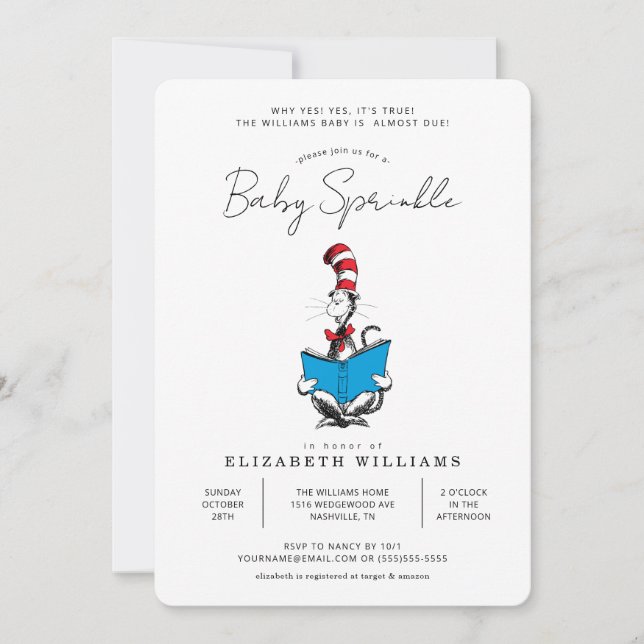 Invitación Dr. Seuss - Gato con Sombrero Sprinkle (Anverso)
