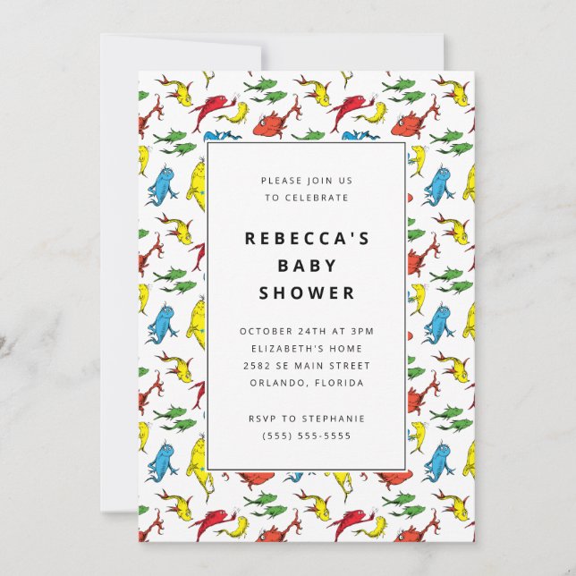 Invitación Dr. Seuss - One Fish, Two Fish | Baby Shower (Anverso)