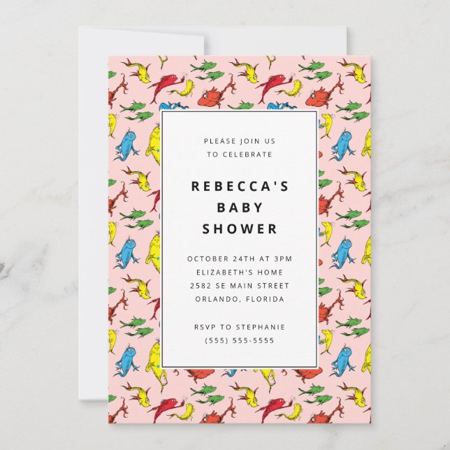 Invitación Dr. Seuss - One Fish, Two Fish | Baby Shower (Anverso)