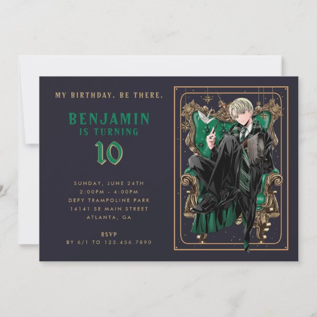 Invitación Draco Malfoy Slytherin Cumpleaños (Anverso)