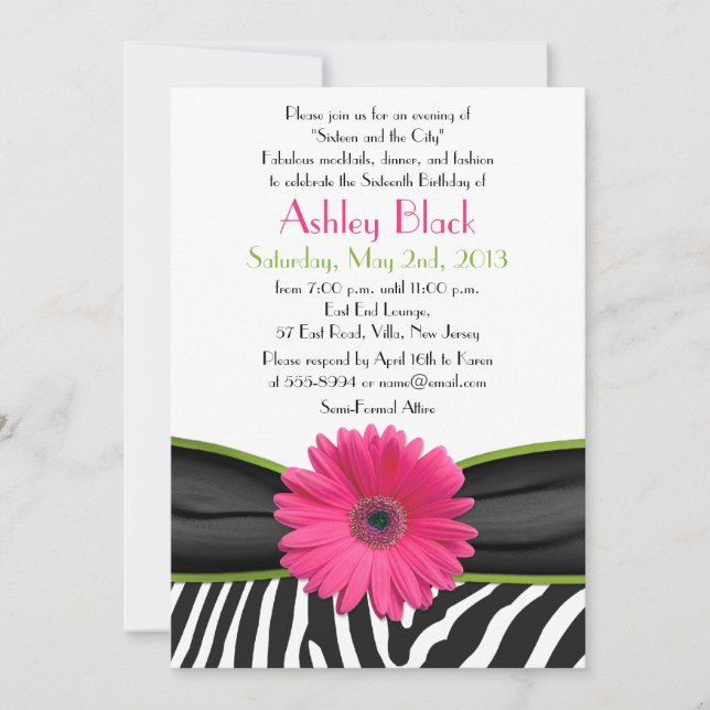 Invitación Drácula rosa suave zebra zebra prensada 16 invitac (Anverso)
