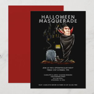 Invitación Drácula y tumbas en la mascarada de Halloween
