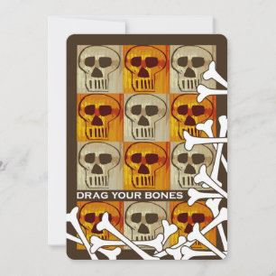 Invitación Drag Your Bones, Halloween Party Invitation, Skull