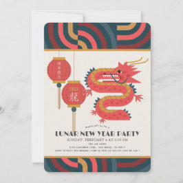 Invitación Dragon 2024 Verde azulado Fiesta de Año Nuevo Luna