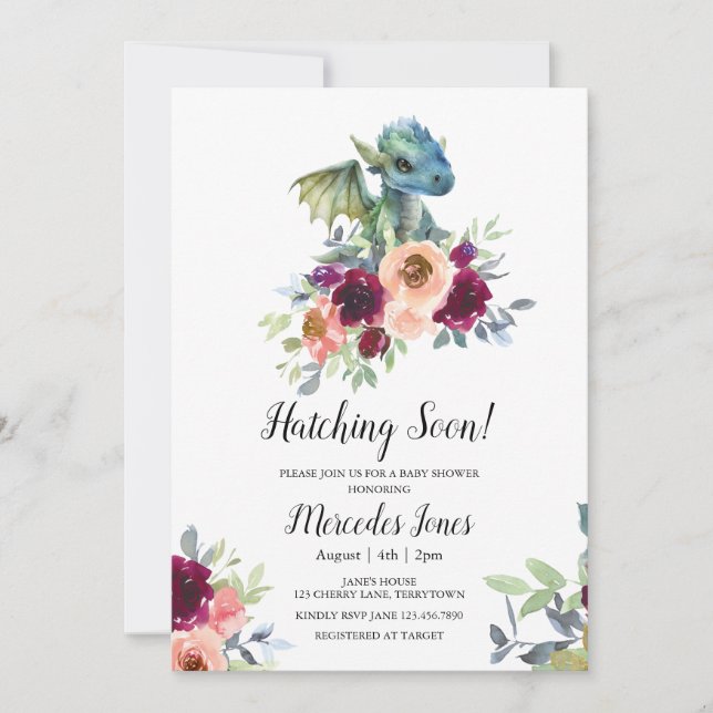 Invitación Dragón acuático floral de ala verde pronto (Anverso)