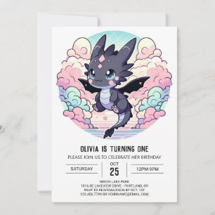 Invitación Dragón Adorable Primer Cumpleaños
