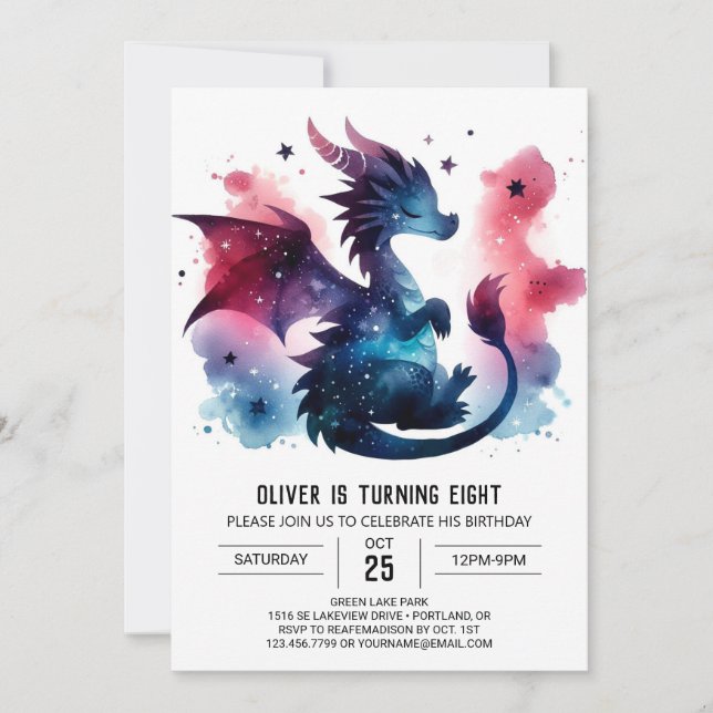 Invitación Dragón alado Cálido Niños Cumpleaños (Anverso)