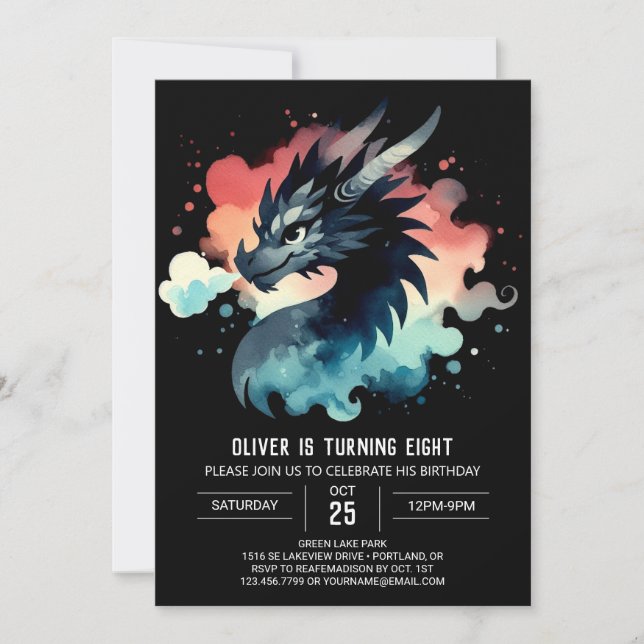 Invitación Dragón alado digital de cumpleaños (Anverso)