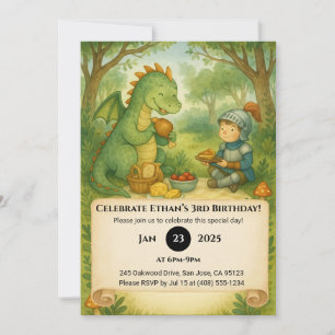 Invitación Dragón amistoso y cumpleaños de picnic Little Knig