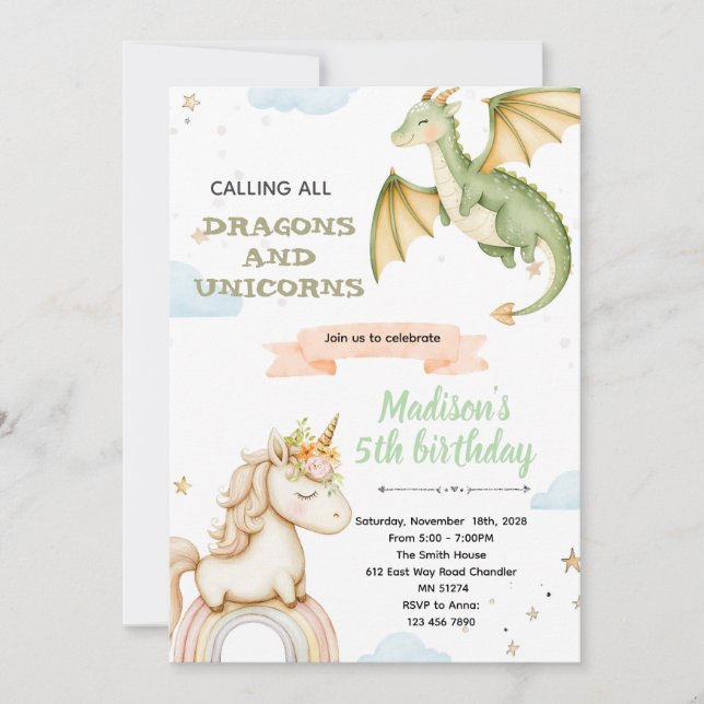 Invitación Dragon and unicorn Party Invitation (Anverso)